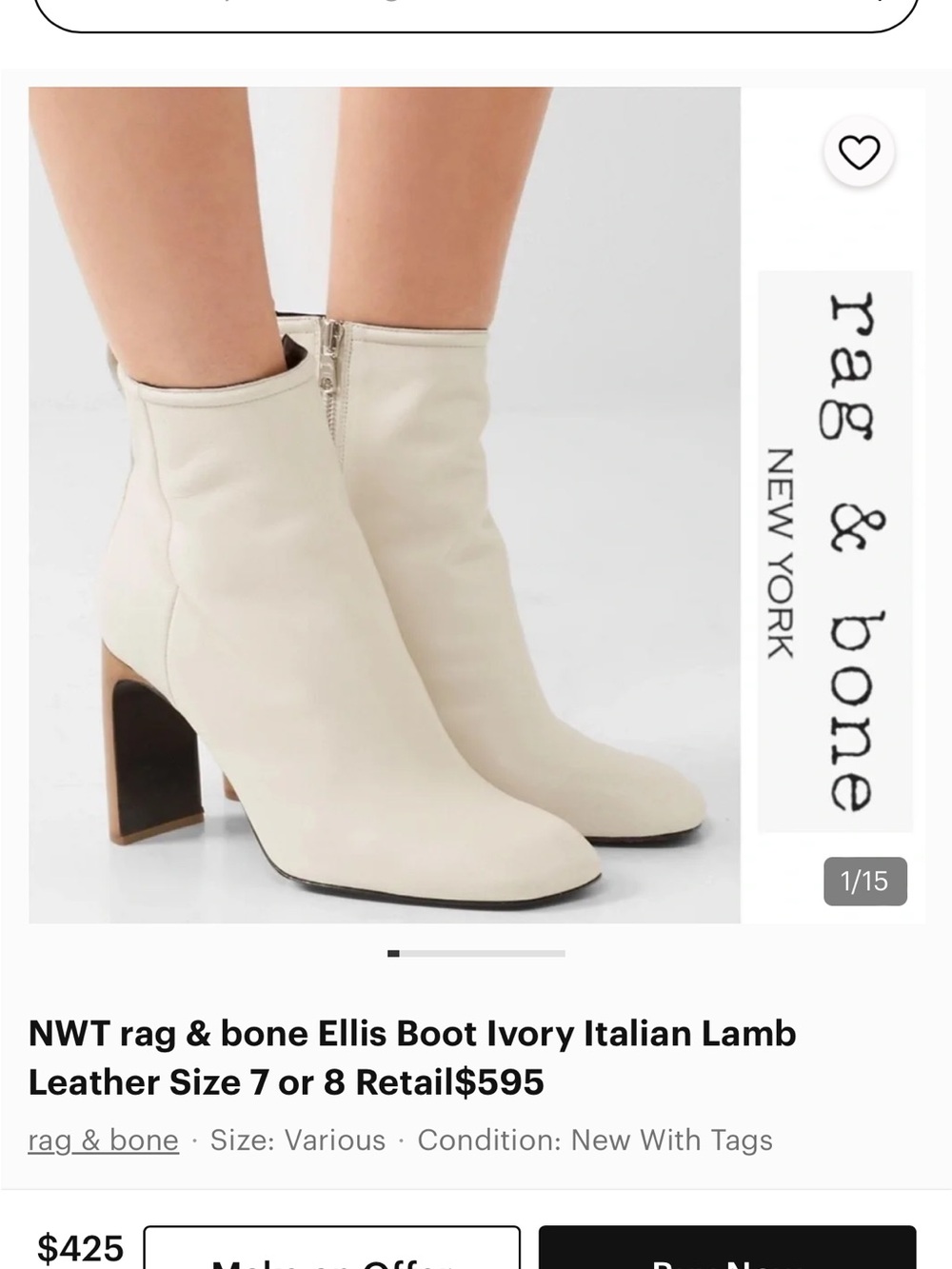 rag & bone Ivory Leather Ellis Ankle Boots